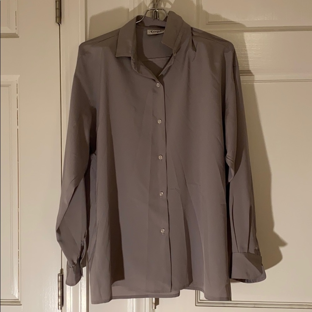 Gray metallic button up shirt
